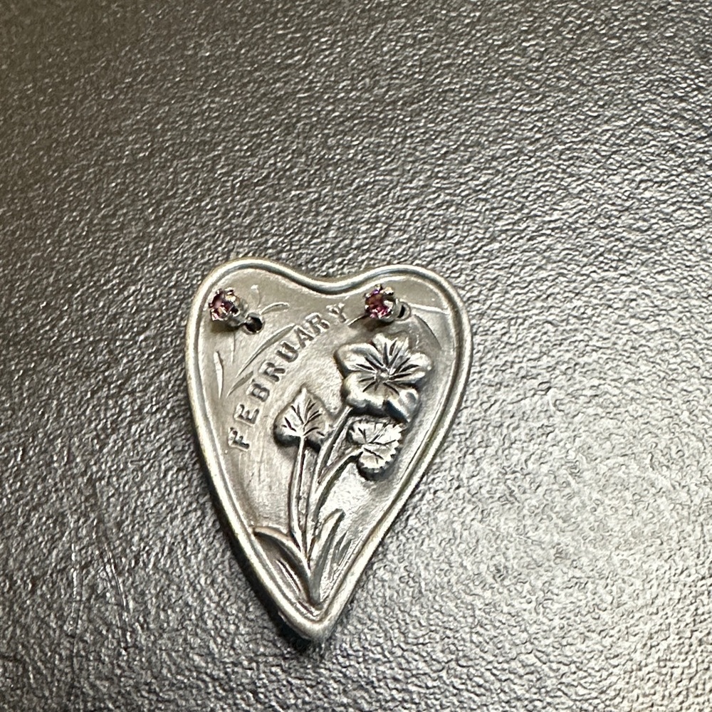Silver Floral Heart Brooch with Pink Accents
